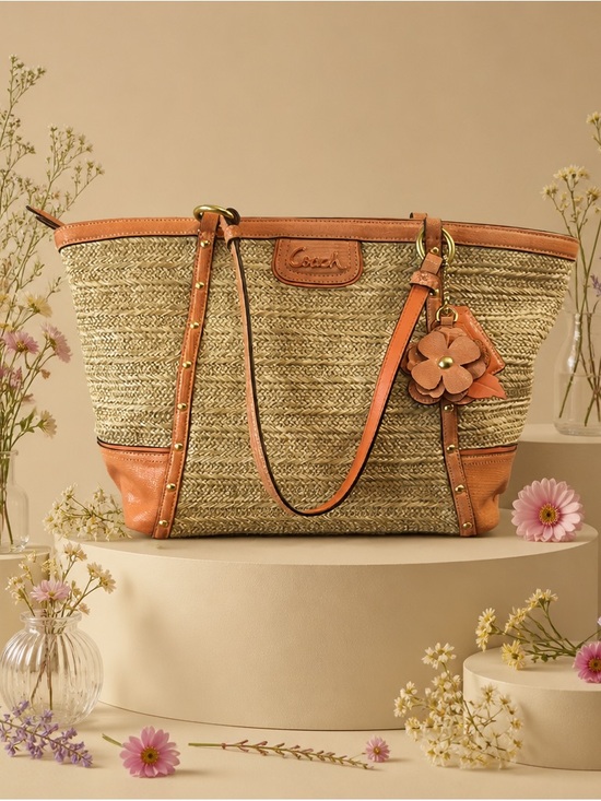 Coach Handbags - Coach Alexandra Straw Studded Tote (model F21959)